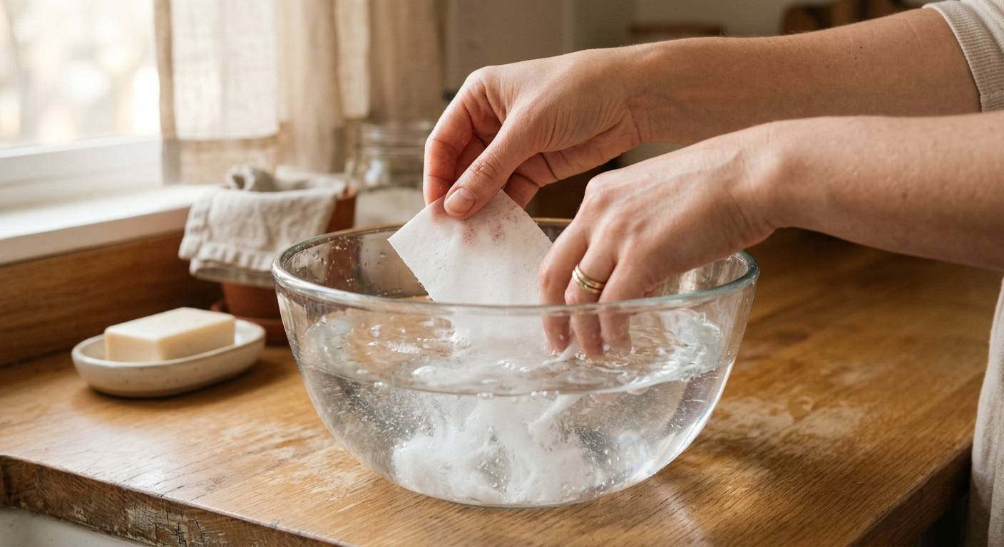 Waschblatt l&ouml;st sich im Wasser auf
