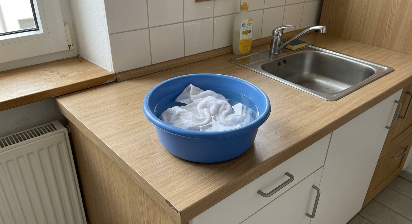 Handtuch in Wasser, R&uuml;ckst&auml;nde sichtbar